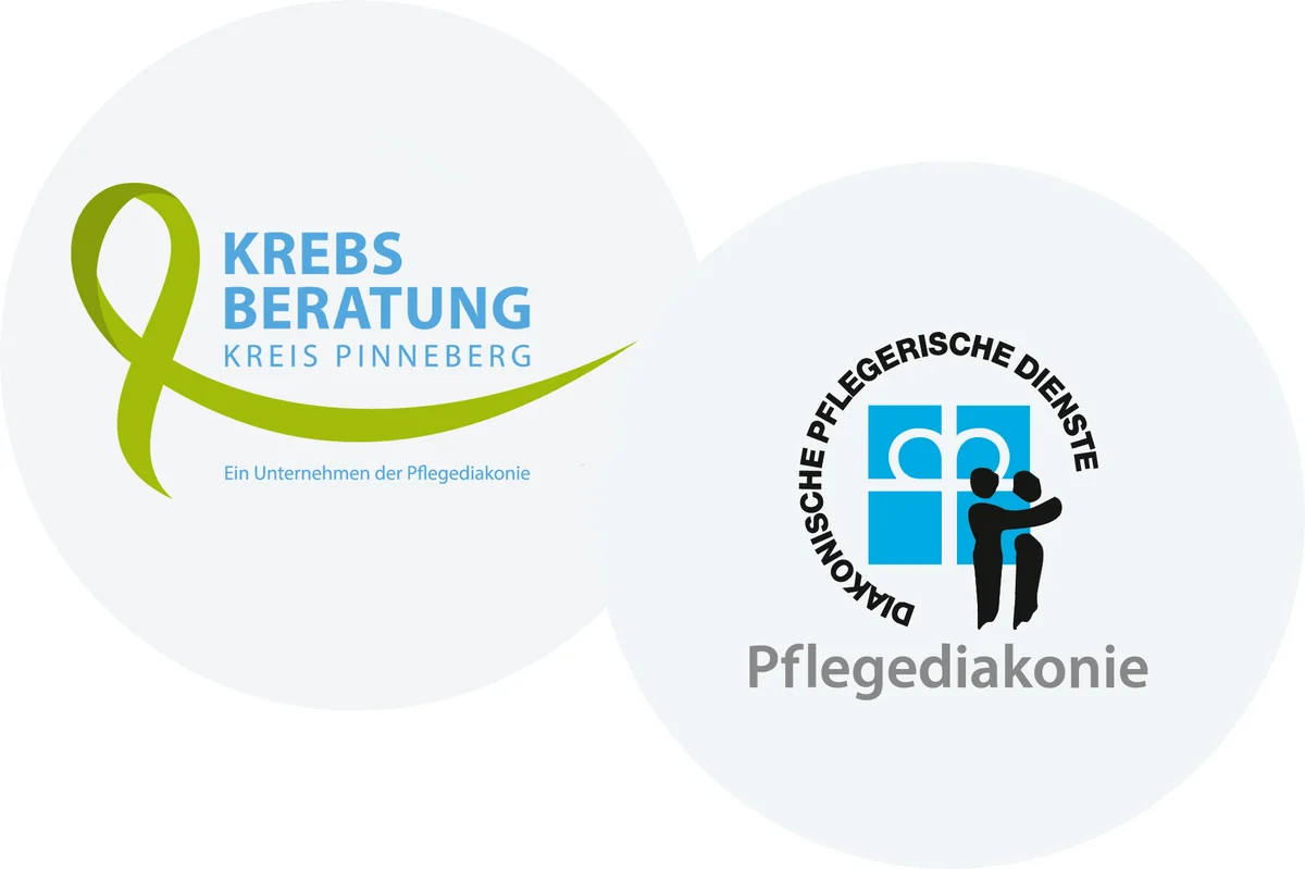 Die Zeichen der Krebsberatung Kreis Pinneberg und der Pflegediakonie nebeneinander.