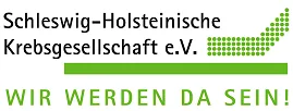 Zeichen der Schleswig-Holsteinischen Krebsgesellschaft e. V. mit dem Satz „Wir werden da sein!“ in Grün.